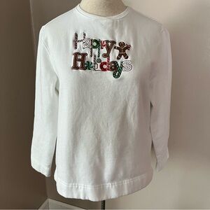 Merry & Bright White Crewneck “Happy Holidays” Embroidered Sweatshirt Women’s S